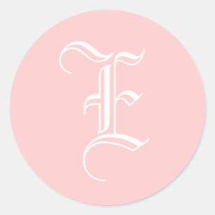 Wedding Monogram E Sticker Old English Style Pink