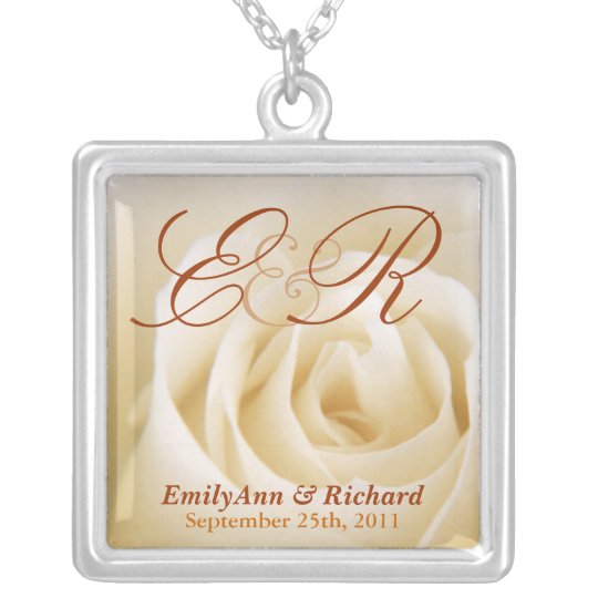 Wedding Monogram - Elegant Ivory Rose Pendant
