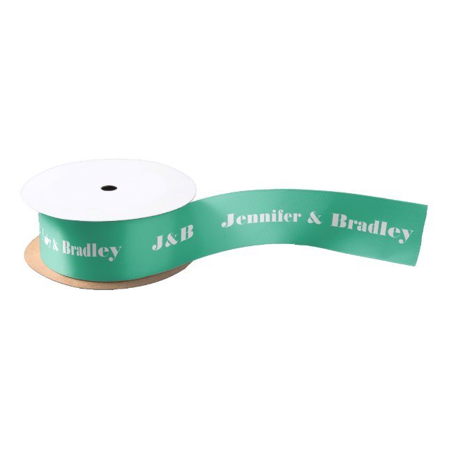 Wedding Monogram Elegant Jade White Personalise Satin Ribbon (Spool)