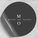 Wedding Monogram Elegant Minimal Stylish Black Classic Round Sticker<br><div class="desc">A minimalist monogram wedding design with elegant typography in white on a black background. The text can easily be personalised for your special day!</div>