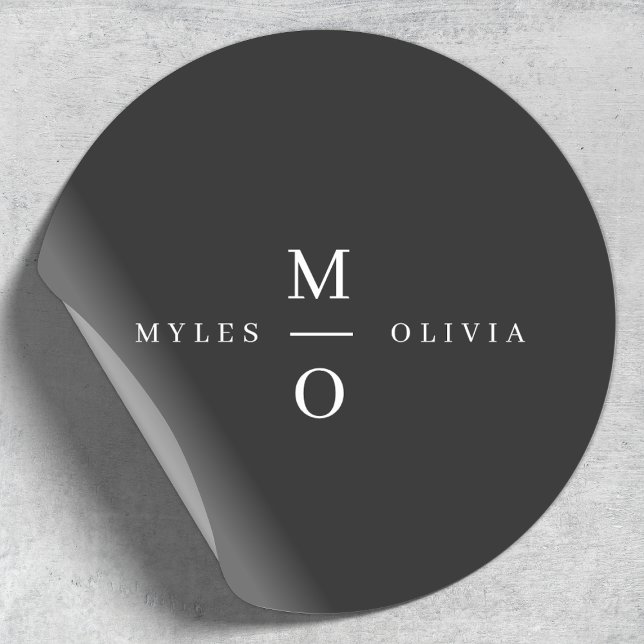 Wedding Monogram Elegant Minimal Stylish Black Classic Round Sticker (Creator Uploaded)