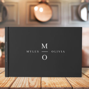 Wedding Monogram Elegant Minimal Stylish Black Guest Book