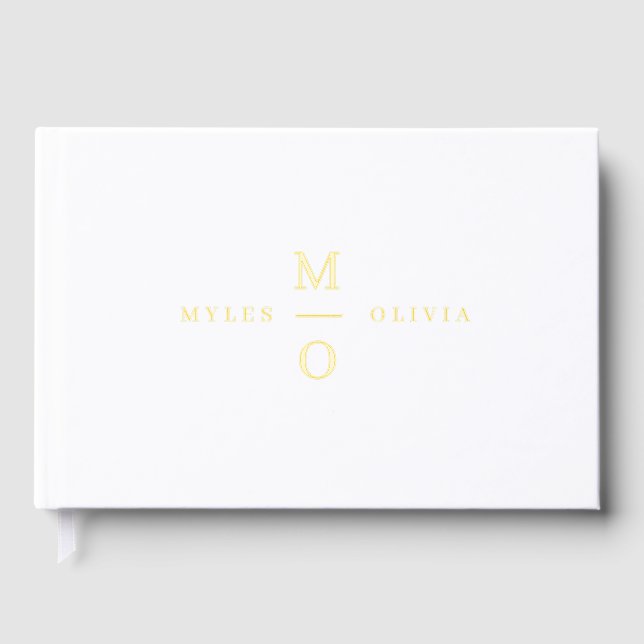 Wedding Monogram Elegant Minimalist Gold Foil Guest Book (Front)