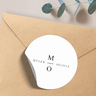 Wedding Monogram Elegant Minimalist Simple White Classic Round Sticker