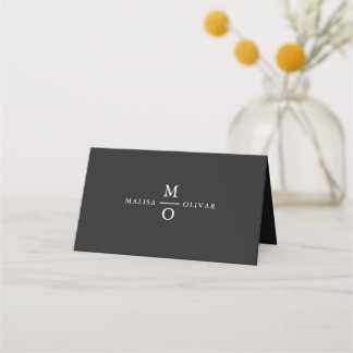 Wedding Monogram Elegant Minimalist Simple White Place Card