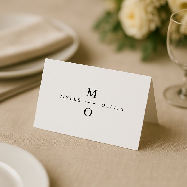 Wedding Monogram Elegant Minimalist Simple White Place Card (Creator Uploaded)