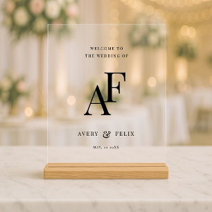 Wedding Monogram Elegant Minimalist Welcome Acrylic Sign
