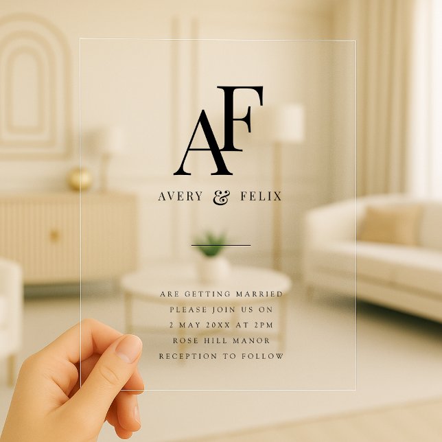 Wedding Monogram Elegant Simple Minimalist Acrylic Invitations (Creator Uploaded)