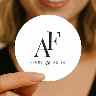 Wedding Monogram Elegant Simple Minimalist Classic Round Sticker