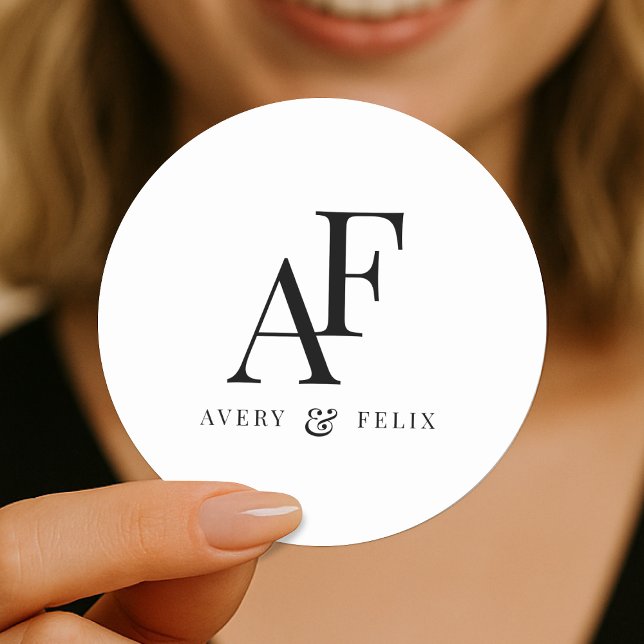 Wedding Monogram Elegant Simple Minimalist Classic Round Sticker (Minimalist wedding monogram stickers for envelopes favors & more)