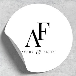 Wedding Monogram Elegant Simple Minimalist Classic Round Sticker