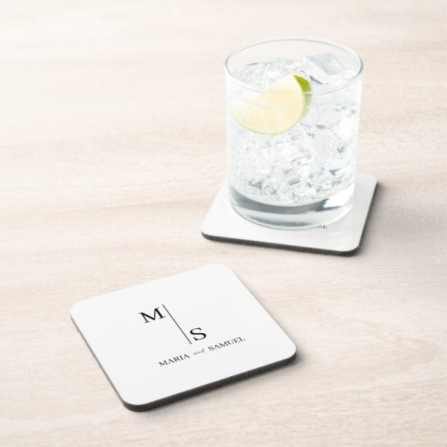 wedding monogram Elegant Simple  Minimalist Coaster (Right Side)