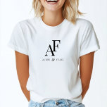Wedding Monogram Elegant Simple Minimalist T-Shirt<br><div class="desc">A simple wedding monogram t-shirt with classic traditional typography in black in an elegant style. The text can be easily be customized with your names for the perfectly personalized design!</div>