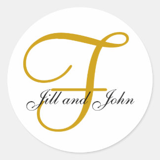 Wedding Monogram F plus First Names Gold Sticker