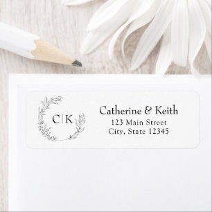Wedding Monogram Floral Wreath Return Address