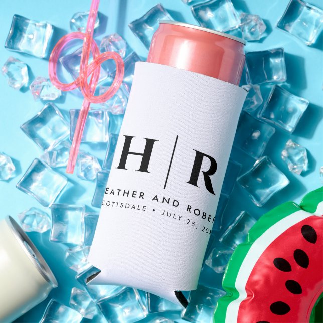 Wedding Monogram Gift For Guest Beer Sleeve Seltzer Can Cooler (In Situ Summer)
