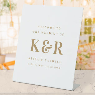 Wedding Monogram Gold and White Welcome Pedestal Sign