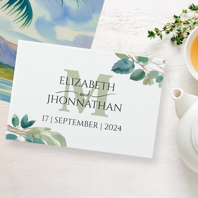 Wedding Monogram Greenery Watercolor Guest Book (Creator Uploaded)