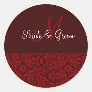 Wedding Monogram In Dark Red Classic Round Sticker