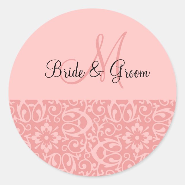 Wedding Monogram In Pink Classic Round Sticker (Front)