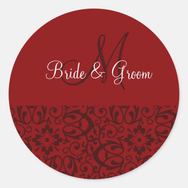 Wedding Monogram In Red Classic Round Sticker (Front)