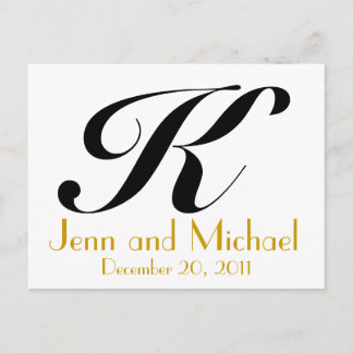 Wedding Monogram K Announcement Card Gold Black