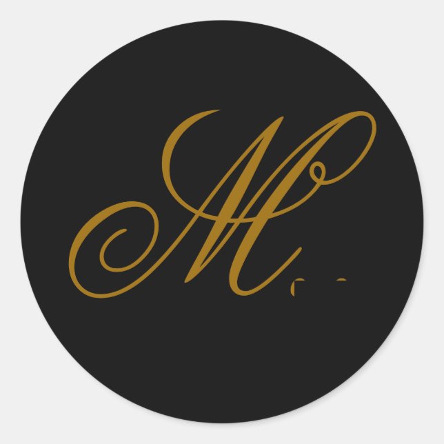 Wedding Monogram M Gold & Black Seal Sticker (Front)