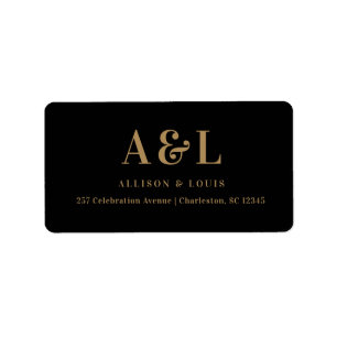 Wedding Monogram Minimalist Black Gold Label