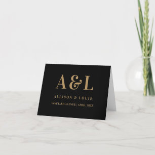 Wedding Monogram Minimalist Black Gold Thank You Card