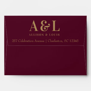 Wedding Monogram Minimalist Burgundy Gold Envelope
