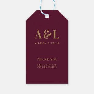Wedding Monogram Minimalist Burgundy Gold Gift Tags