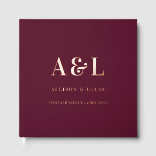 Wedding Monogram Minimalist Burgundy Gold Guest Book