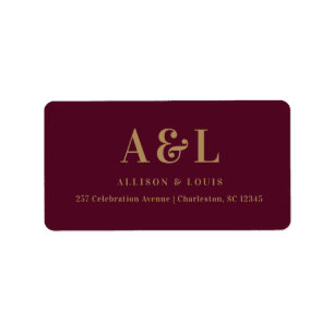 Wedding Monogram Minimalist Burgundy Gold Label