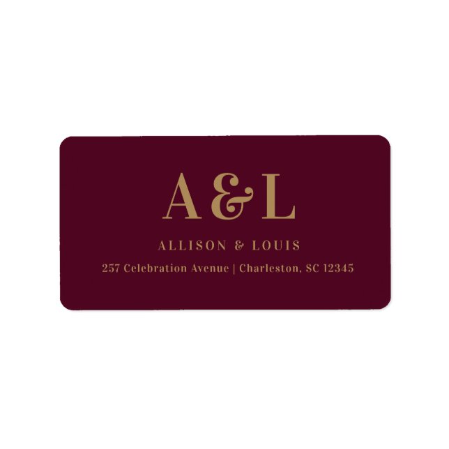 Wedding Monogram Minimalist Burgundy Gold Label (Front)