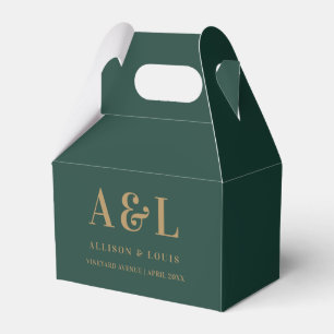 Wedding Monogram Minimalist Emerald Green Gold Favour Box