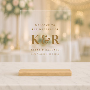 Wedding Monogram Minimalist Gold Welcome Acrylic Sign