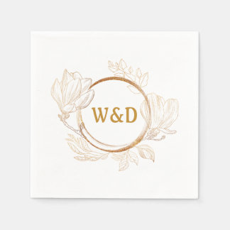 Wedding Monogram Minimalist Simple Elegant Gold Napkin