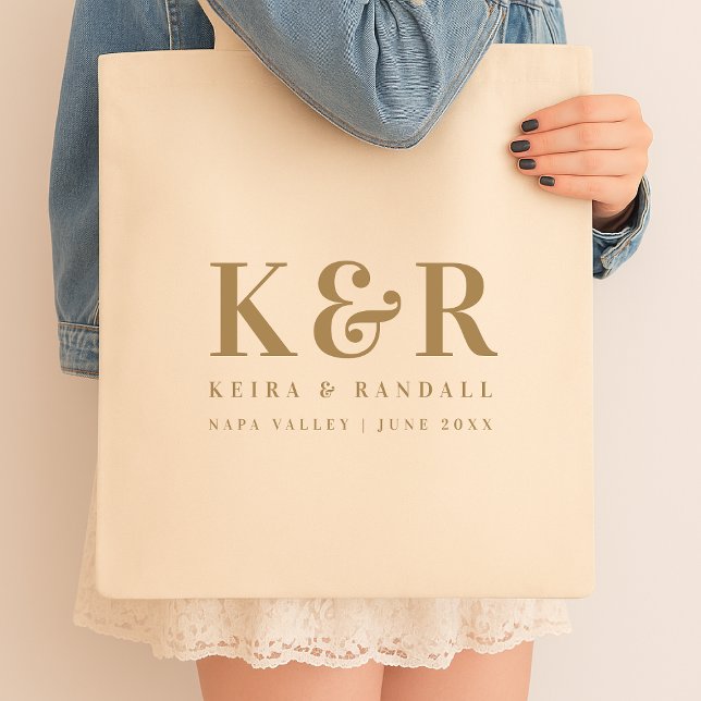 Wedding Monogram Minimalist Simple Elegant Gold Tote Bag (Creator Uploaded)