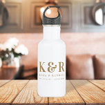 Wedding Monogram Minimalist Simple Gold and White 532 Ml Water Bottle<br><div class="desc">A minimalist wedding monogram design collection of products with classic traditional typography in gold on a clean simple white background. The perfectly custom design for your special day!</div>