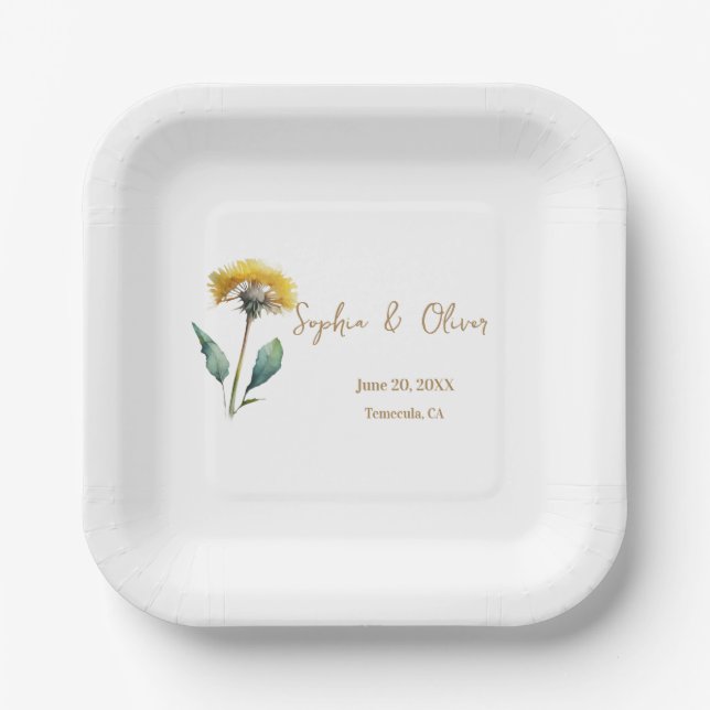 Wedding Monogram Minimalist Simple Gold and White Paper Plate (Front)