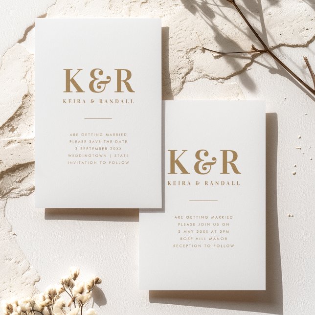 Wedding Monogram Minimalist Simple Gold and White Save The Date (Creator Uploaded)
