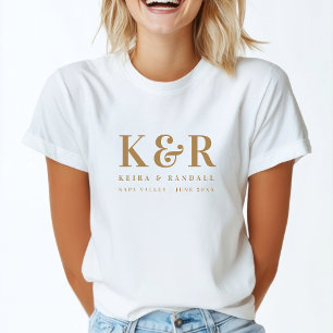 Wedding Monogram Minimalist Simple Gold and White T-Shirt