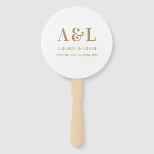 Wedding Monogram Minimalist White Gold Hand Fan