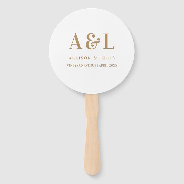 Wedding Monogram Minimalist White Gold Hand Fan (Front)
