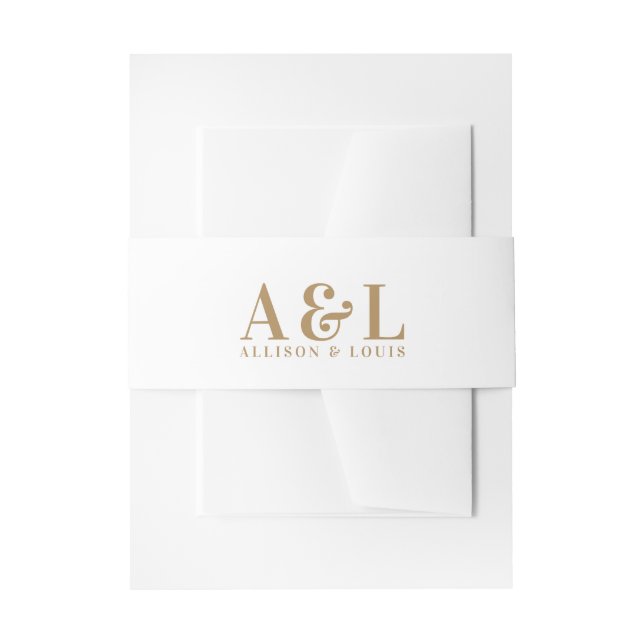 Wedding Monogram Minimalist White Gold Invitation Belly Band (Front Example)