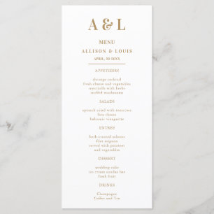 Wedding Monogram Minimalist White Gold Menu
