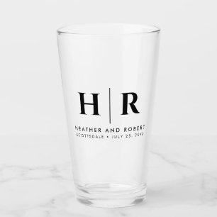 Wedding Monogram Modern Custom Bride and Groom Glass