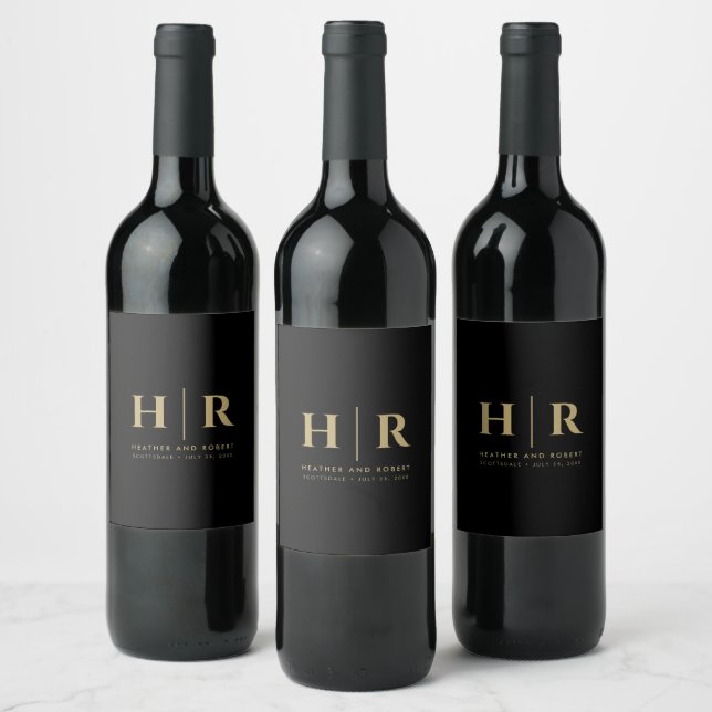 Wedding Monogram Modern Custom Bride and Groom Wine Label (Bottles)