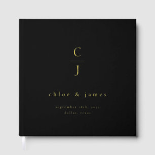 Wedding Monogram Modern Minimal Black Gold Guest Book