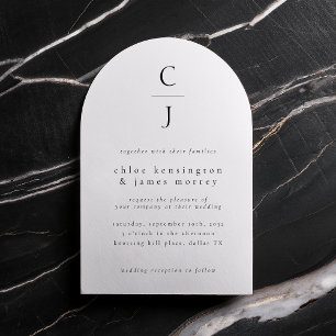 Wedding Monogram Modern Minimal Black White Invitation